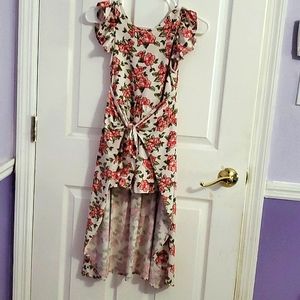 Nannette White Pink Floral Flutter High Low Retro 90s Girls 10 Dress With Shorts